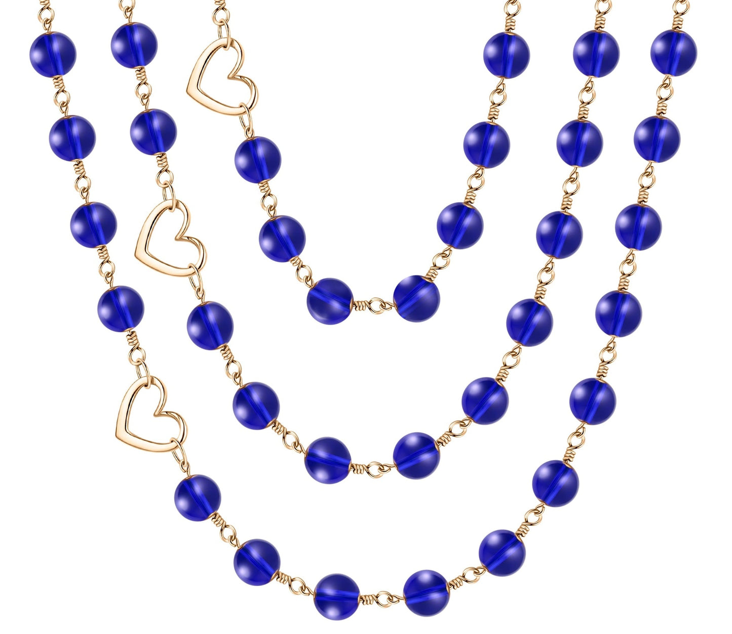 Azule Blue Glass Bead Triple Layer Necklace | Magnetic Clasp