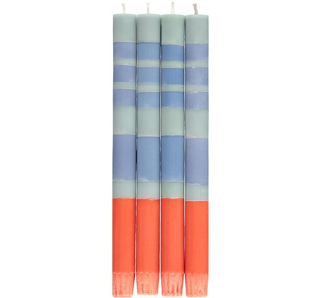 S/4 Striped Opaline, Pompadour & Rust Dinner Candles