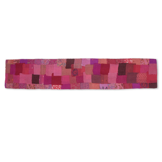 Printed Fray patch kantha runner - Pink
