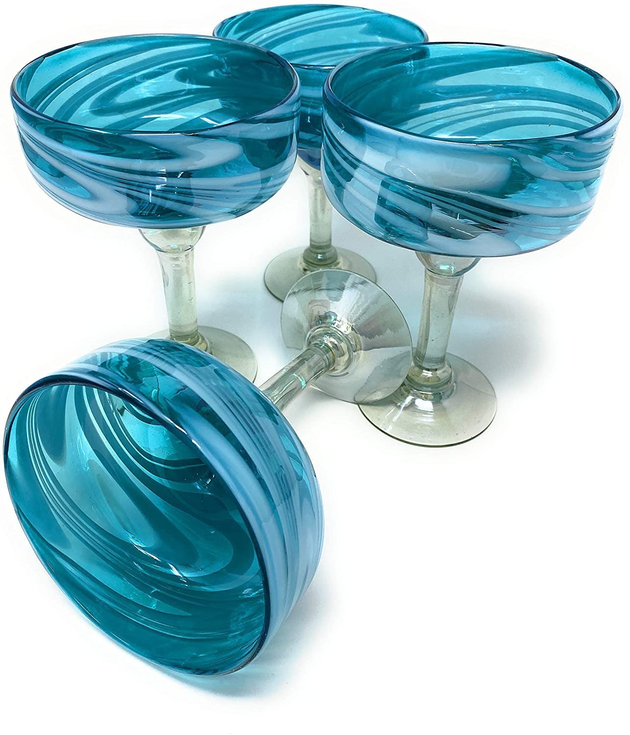Aqua Swirl Design Margarita Glasses - Set of 4