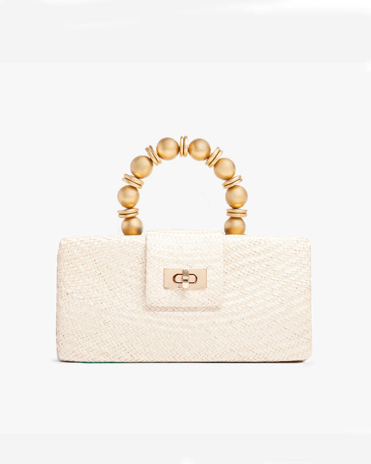 THE SERENA Cream Woven Straw Clutch Bag