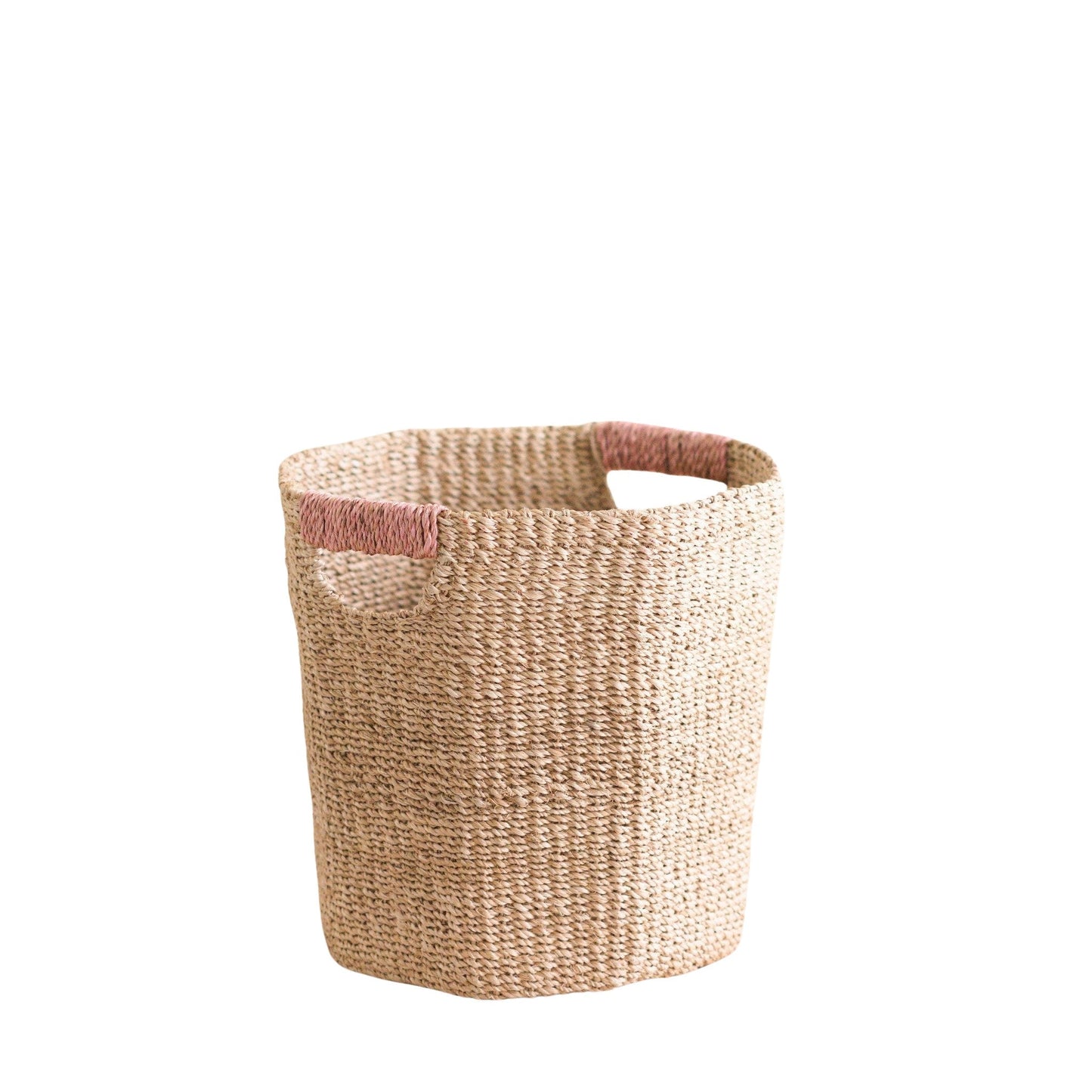 Natural Octagon Basket with Dusty Rose Handle