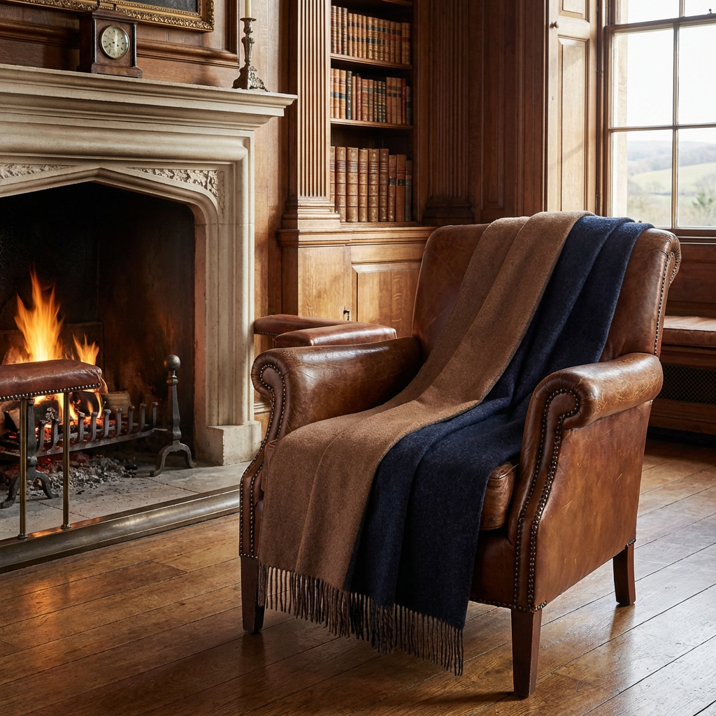 Highland Tweeds Reversible Double Cloth Throw (Charcoal/Camel)