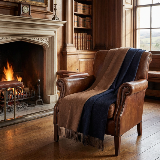 Highland Tweeds Reversible Double Cloth Throw (Charcoal/Camel)