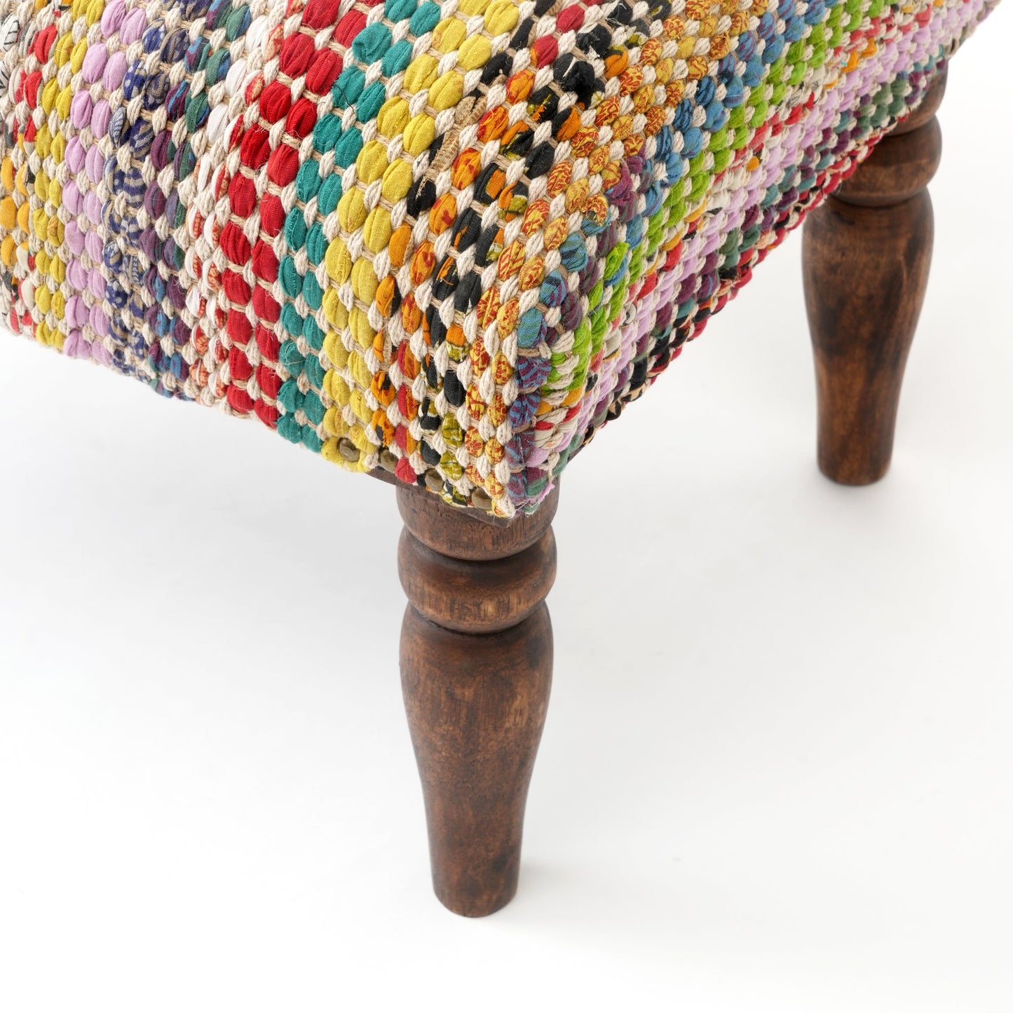 Handwoven Accent Footstool | 20.5x15.5x15 | Cotton Fabric