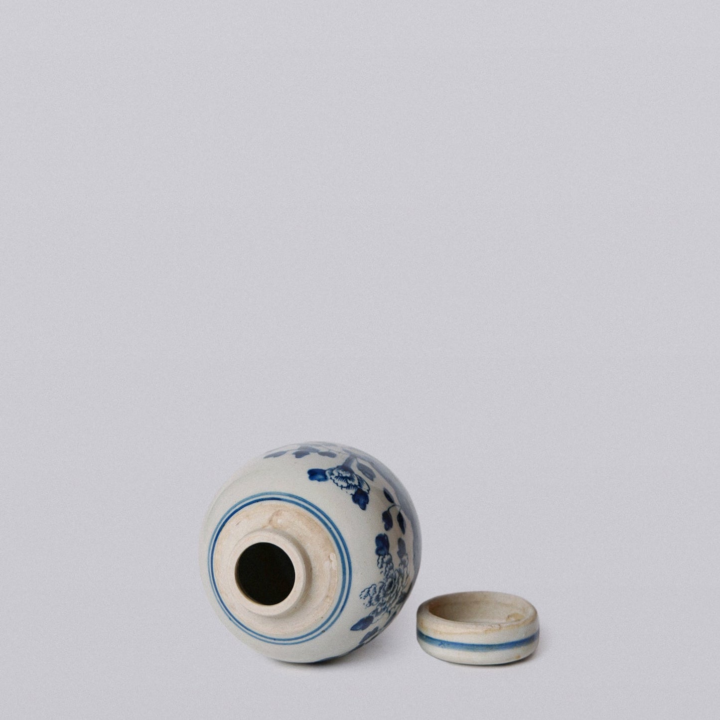 Blue and White Porcelain Mini Peony Floral Round Jar