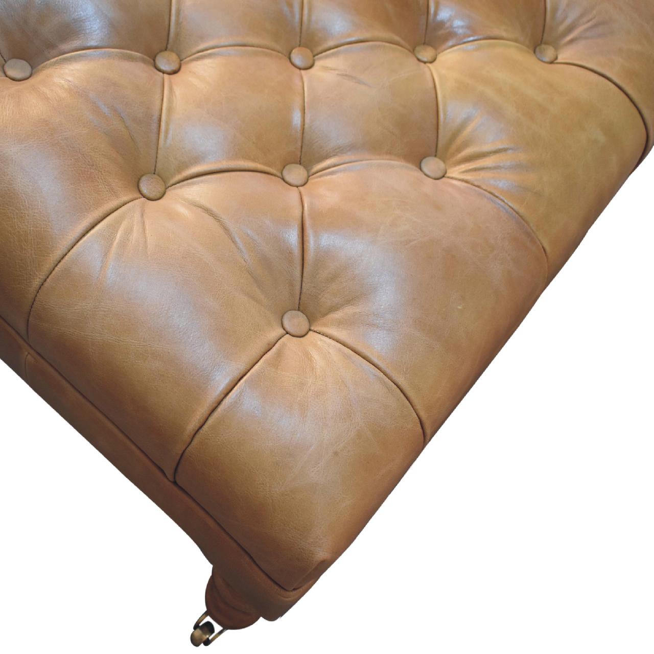 Solid Wood Buffalo Leather Ottoman