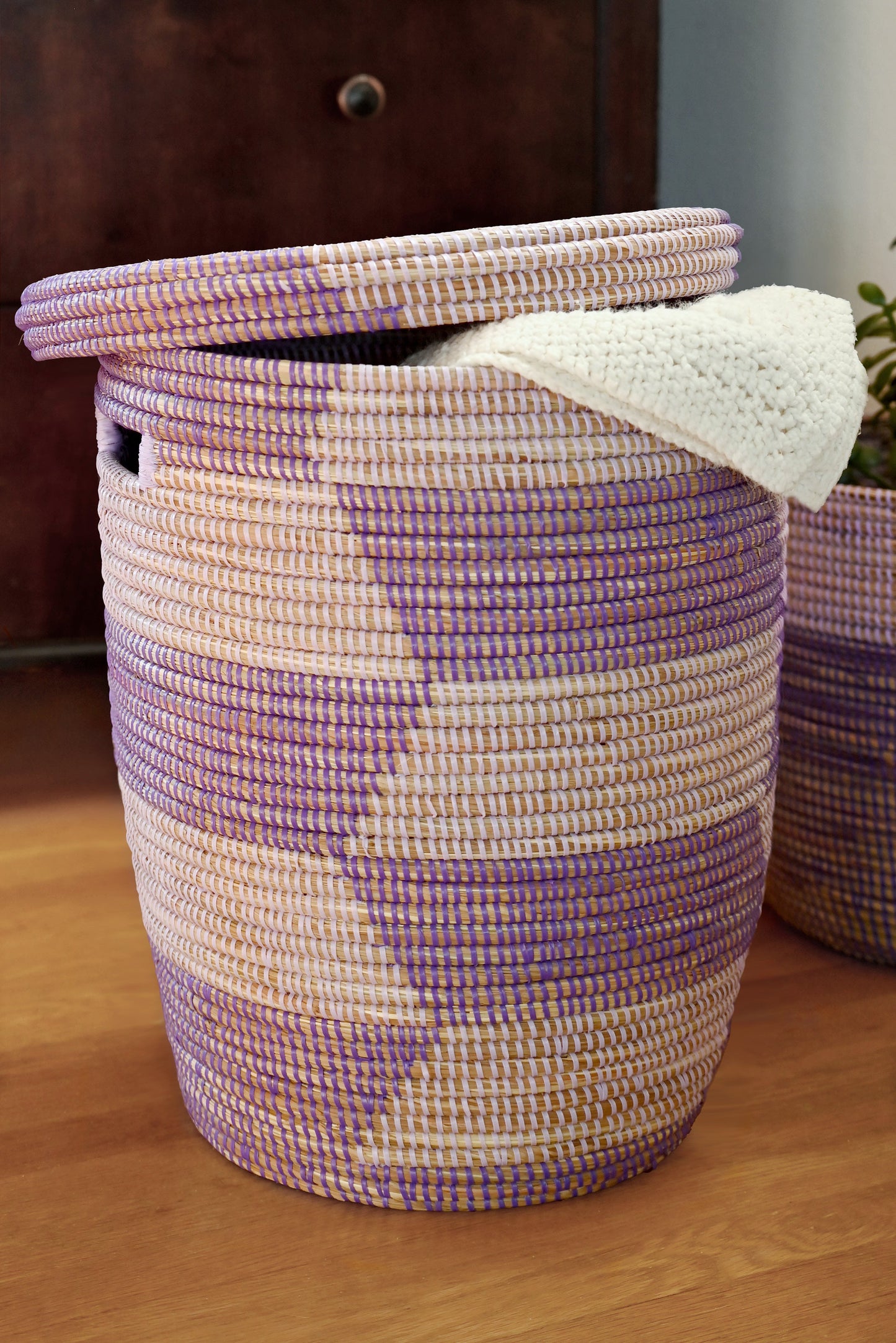 Lavender & Purple Herringbone Flat Lid Hamper Basket