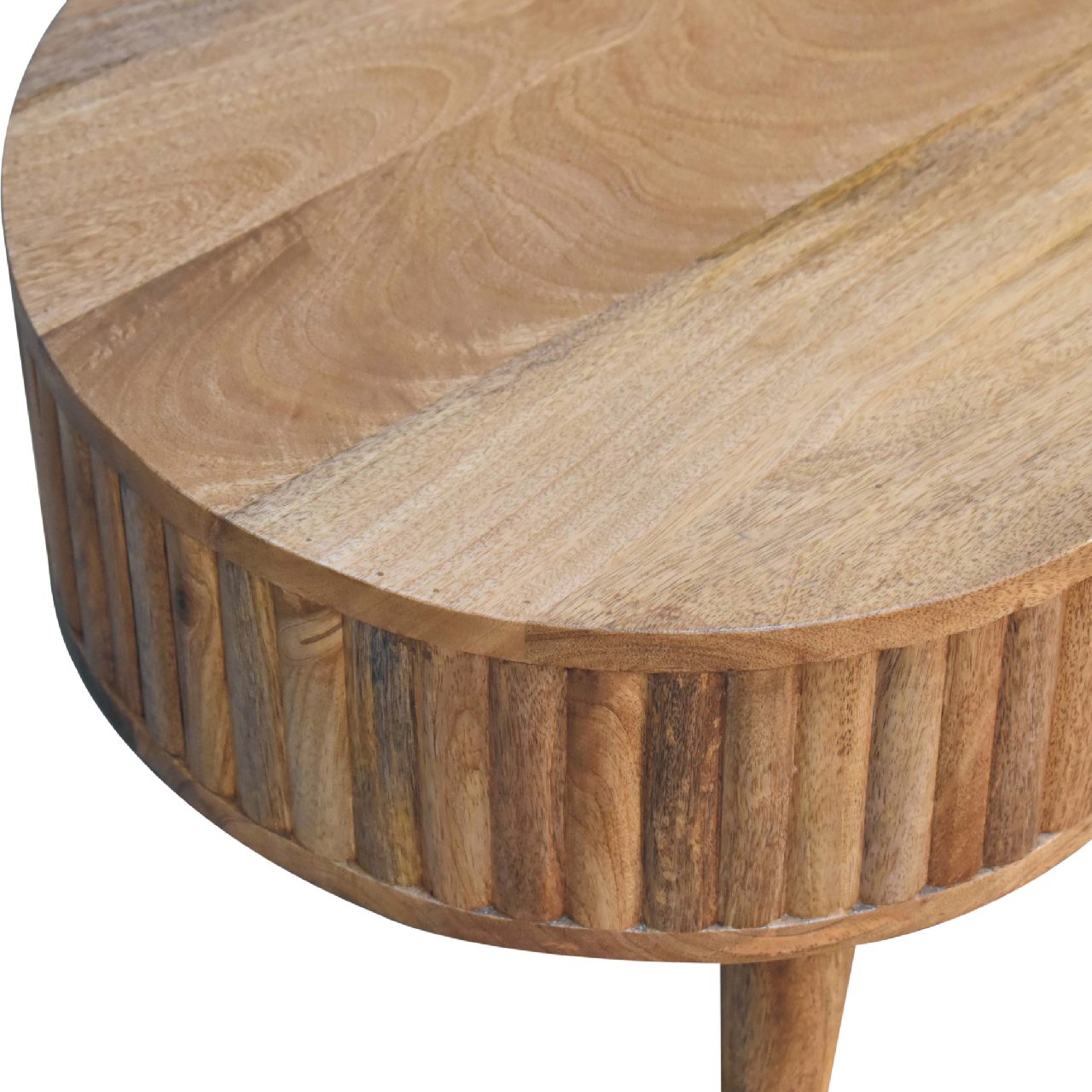 Solid Wood Stripe Coffee Table, 2-Drawers, Nordic Legs, Light Brown