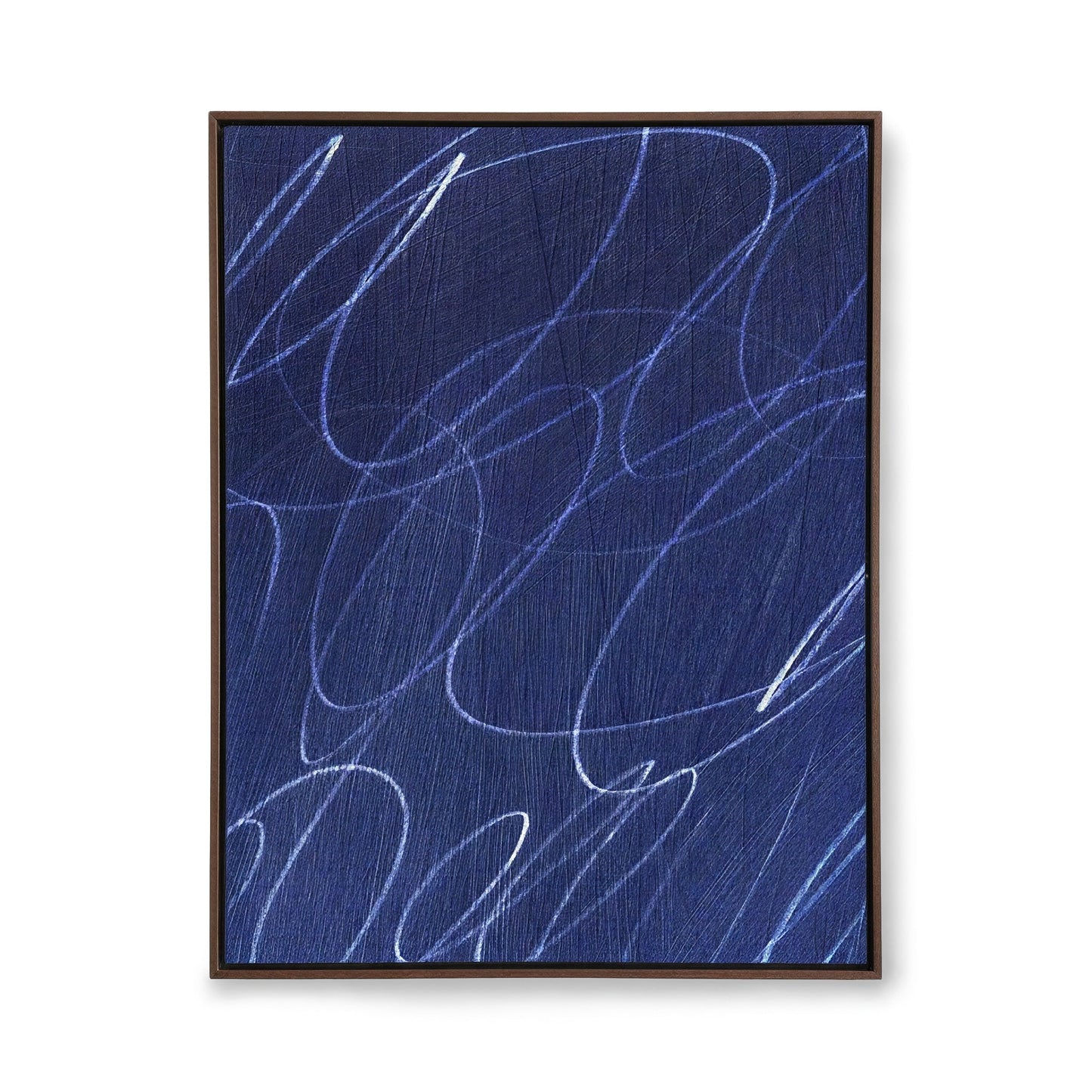 Gestural Marks in Deep Ocean Framed Canvas Wall Art