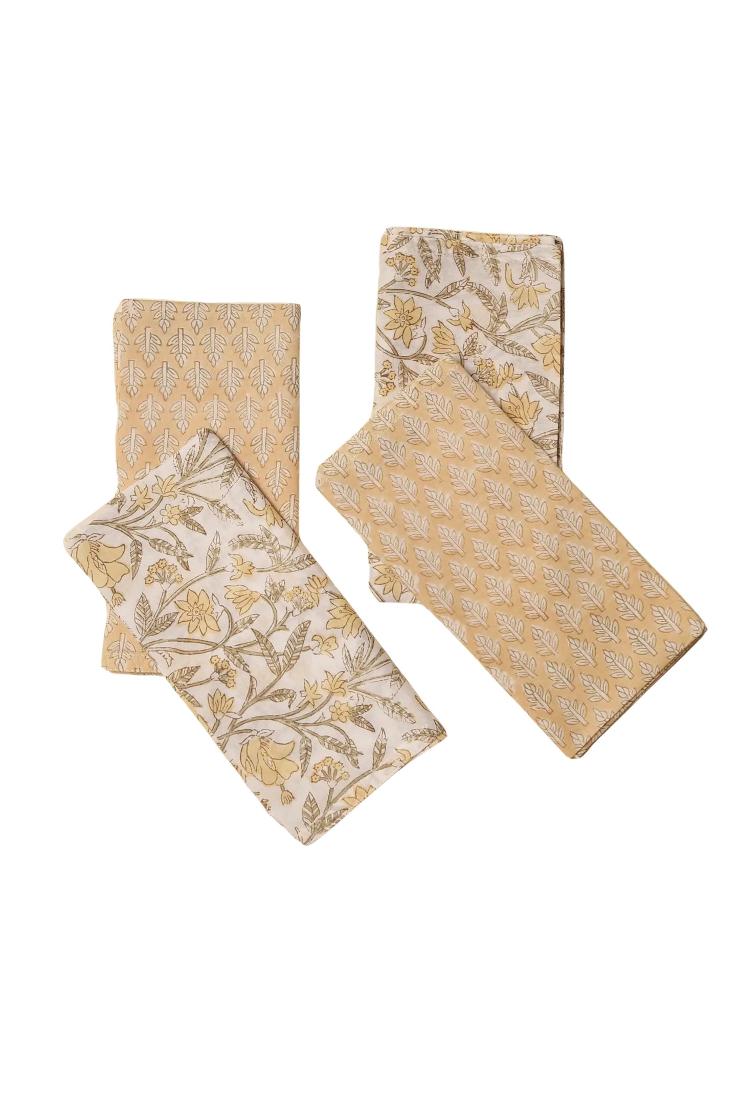 S/4 Amaltas Yellow Block Printed Table Napkins