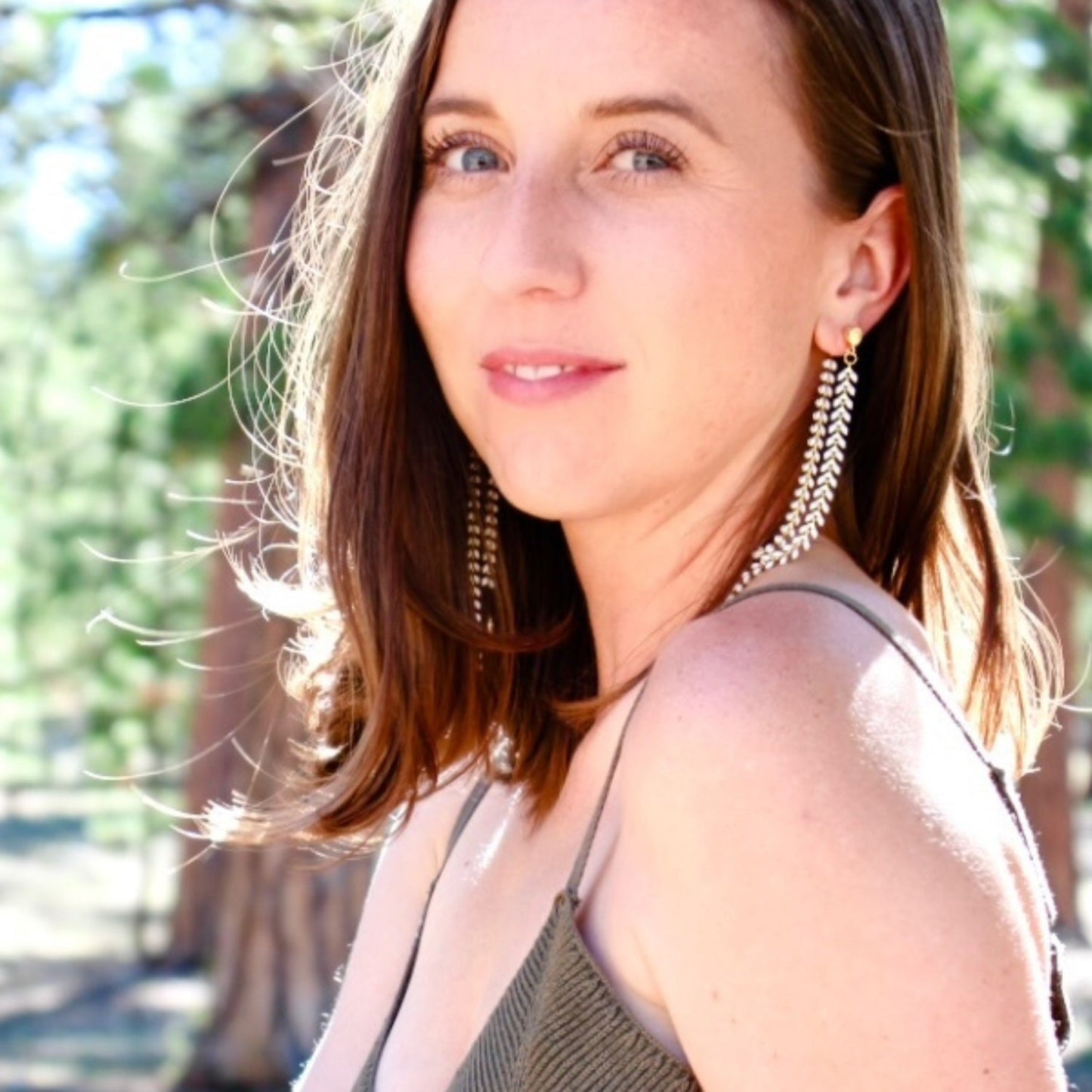 Elegante White Enamel Chevron Dangle Earrings | Gold Filled