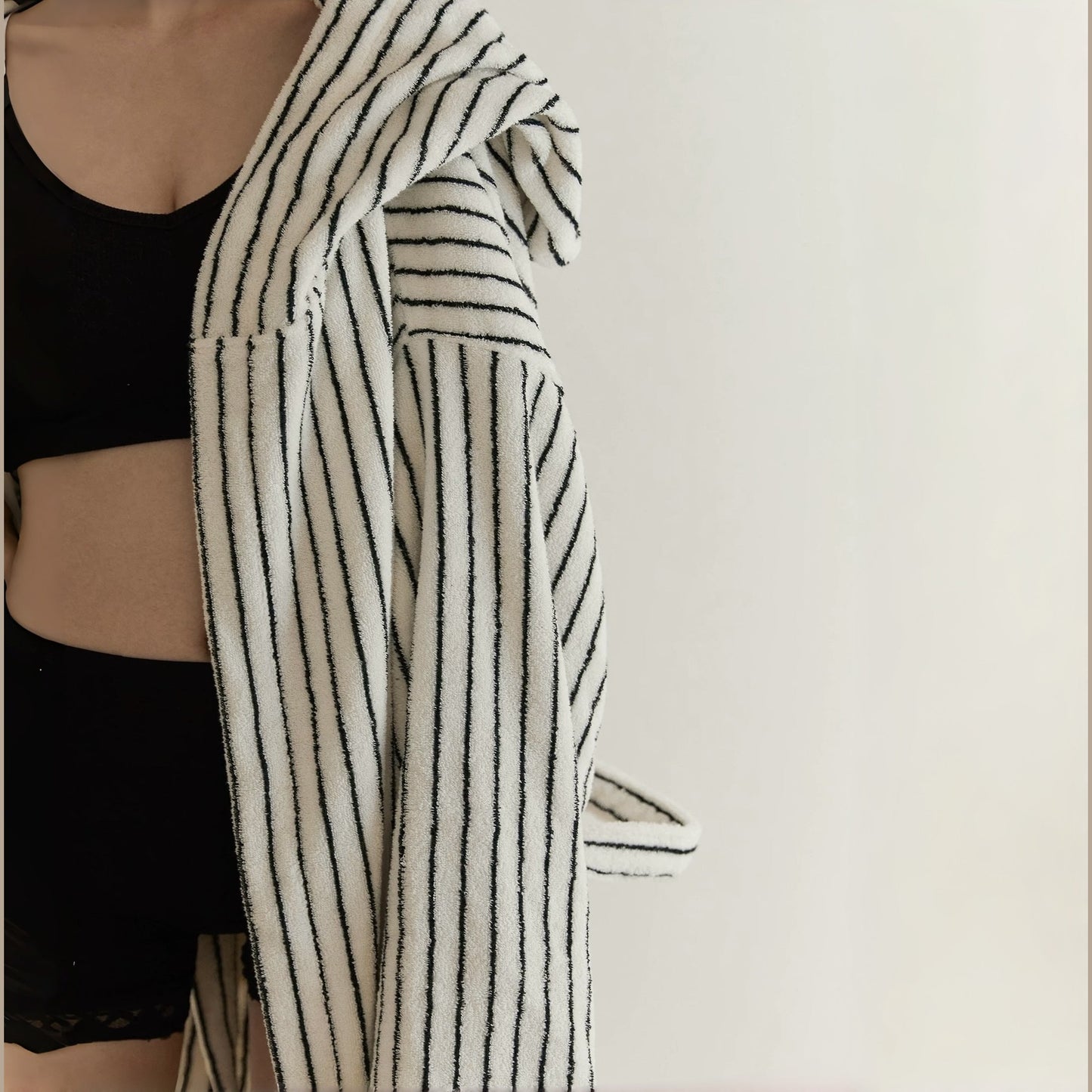 Scandi Retro 100% Long-stapled Cotton Stripe Hooded Bathrobe