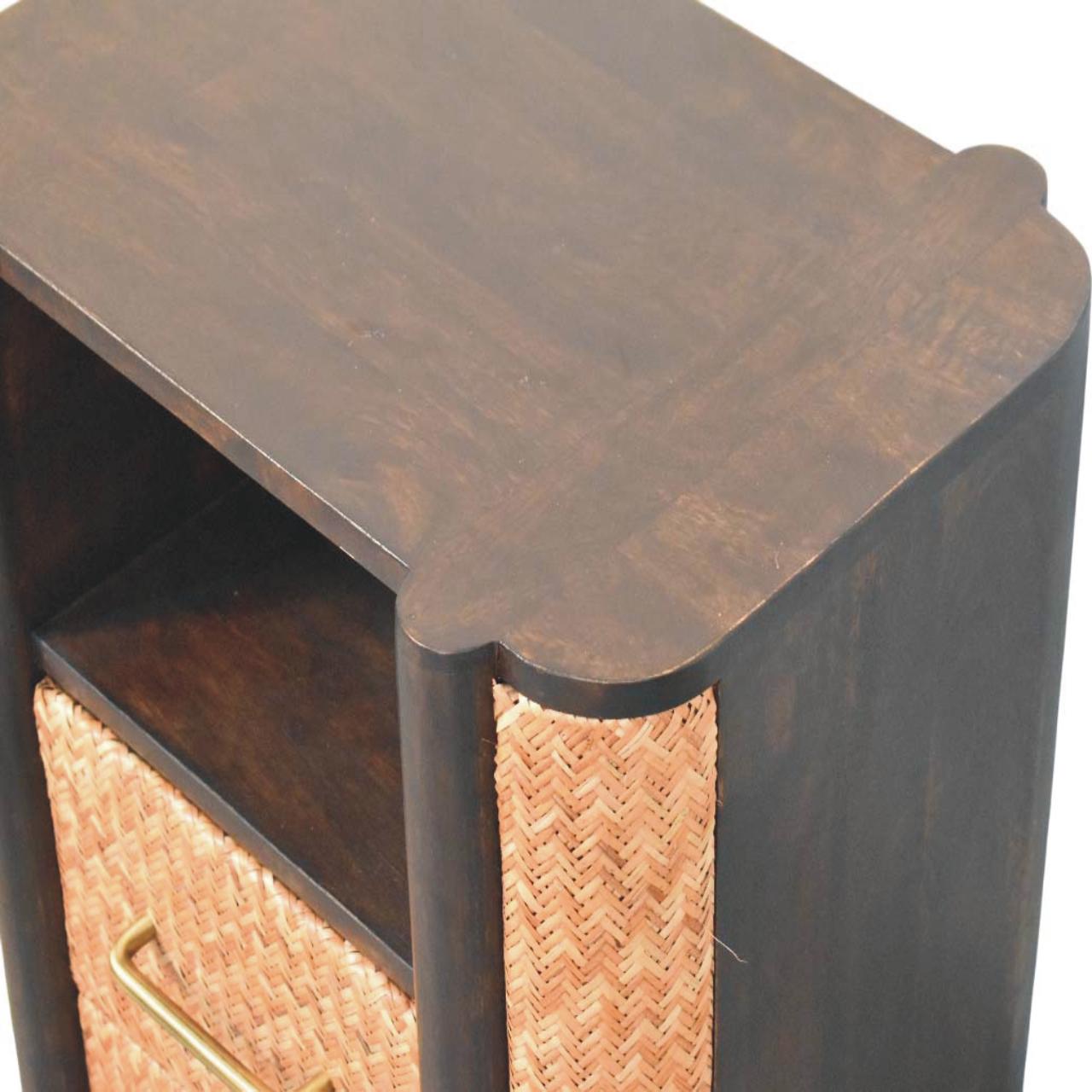 Solid Wood Rattan Curve Edge Nightstand