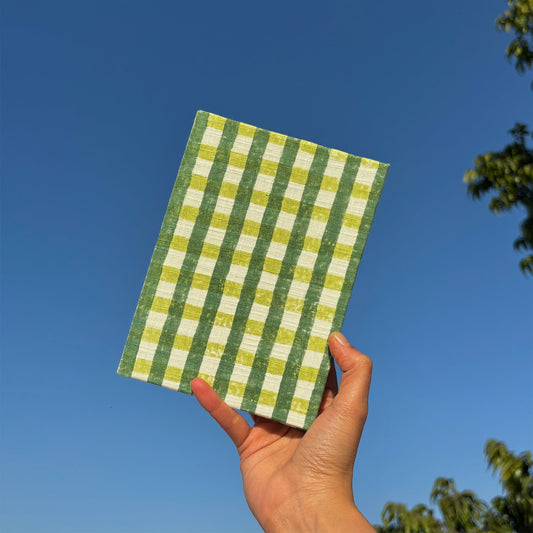 Handcrafted Sustainable A5 Diary Journal Notebook l Handmade Paper l Green Checks