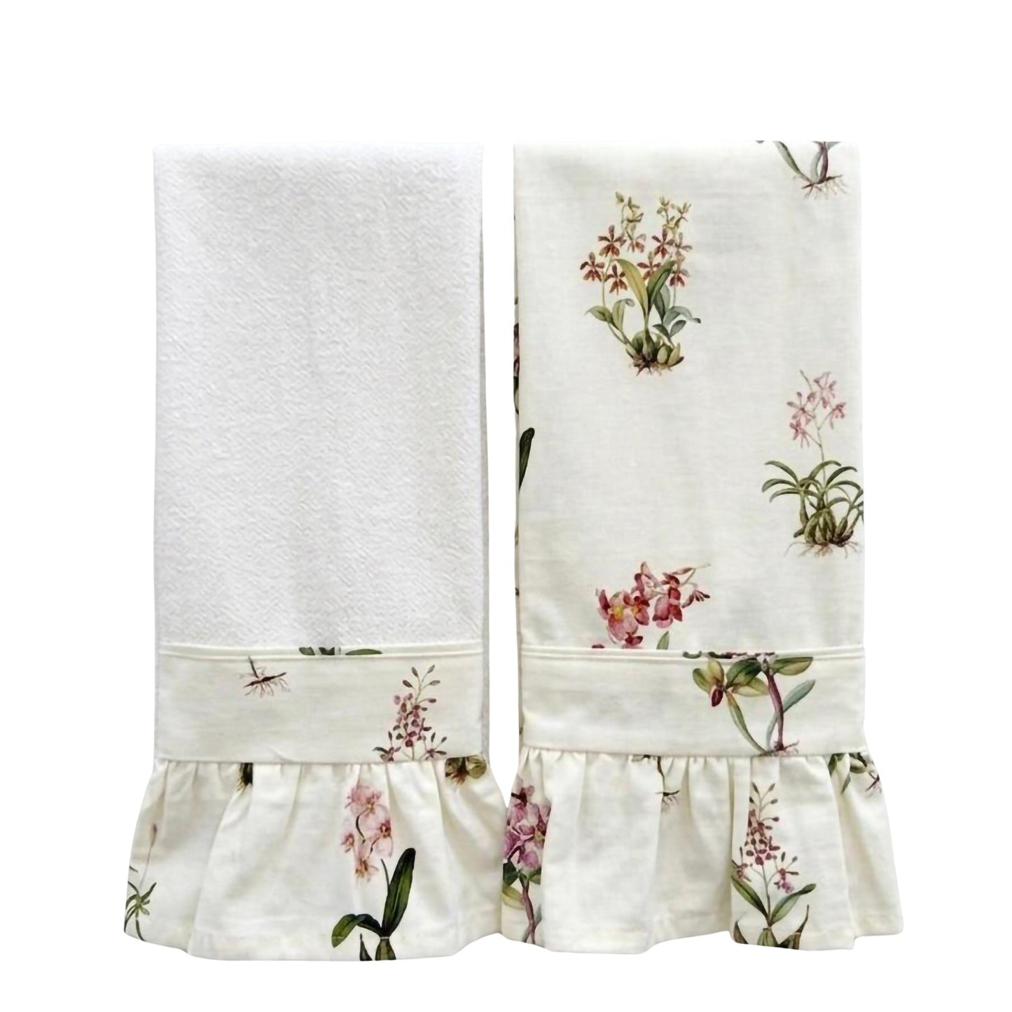 Botanical Orchid Ruffled Kitchen Towels (Set of 2)