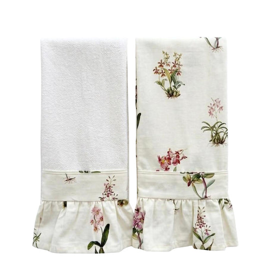Botanical Orchid Ruffled Kitchen Towels (Set of 2)