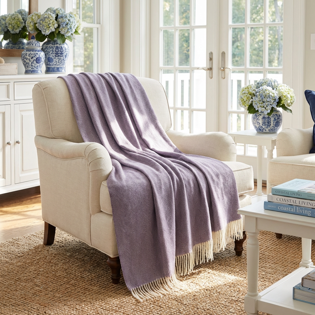Southampton Home Merino Wool Herringbone Throw (Lavender)