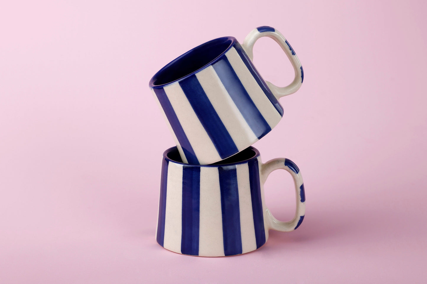 Ceramic Dark Blue Stripe  Coffee cup - 3.5 x 2.5 Inches ( Set of 2 )