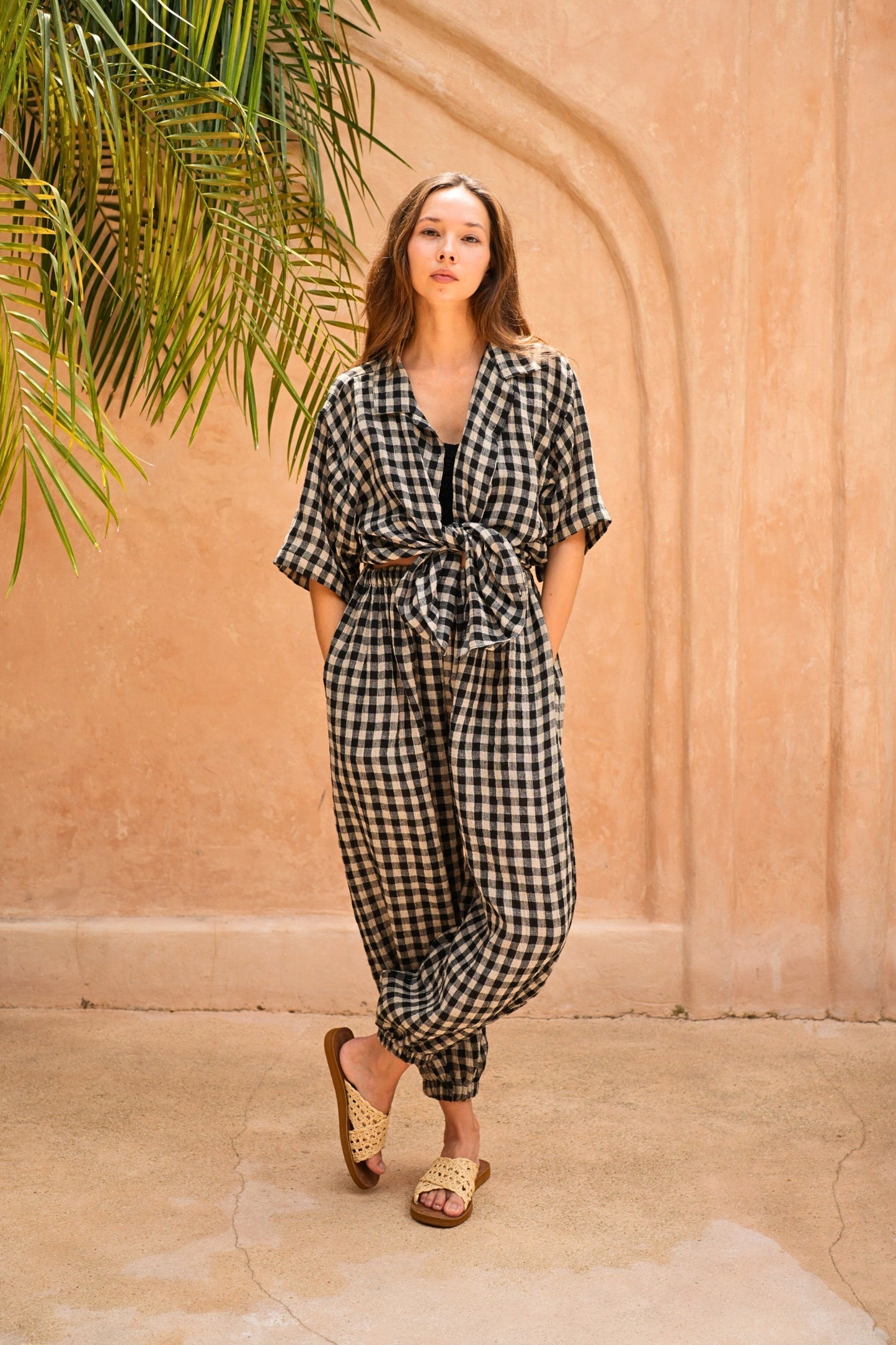 Vanessa Linen Gingham Shirt in Black