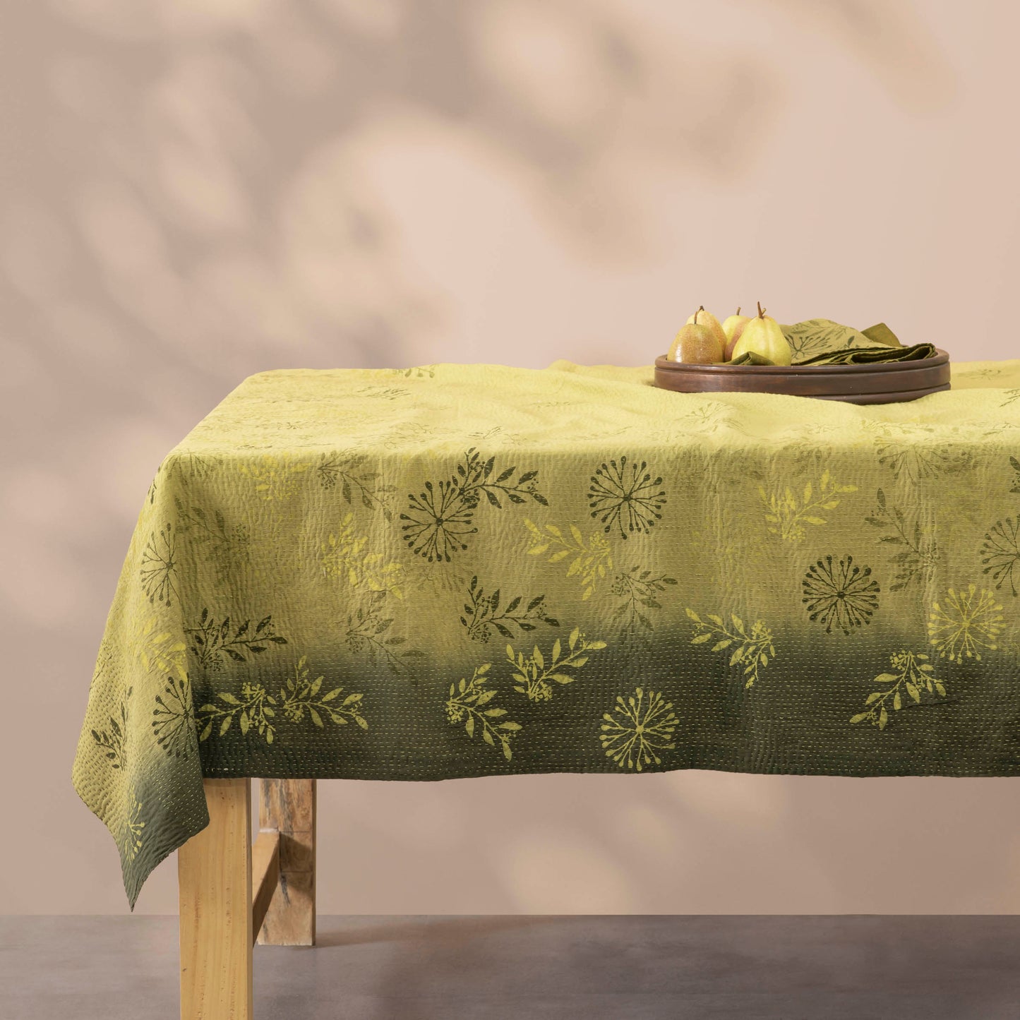 Ombre Patch Vintage Cotton Kantha Table Cover - Green