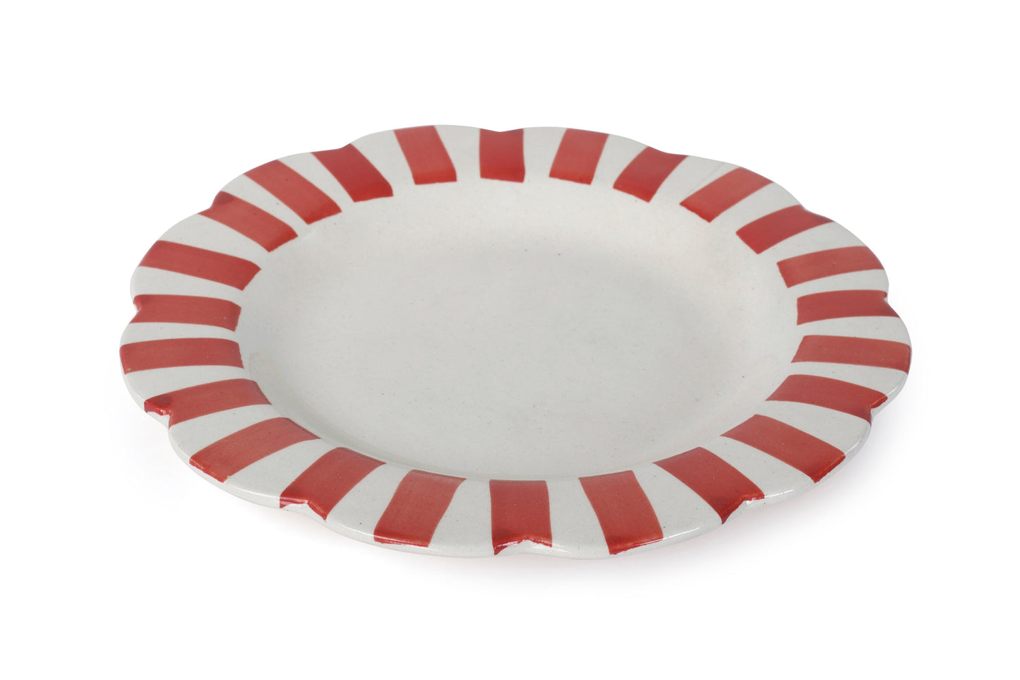 Ceramic Stripe Dinner Plate,  Red- 10 x 10 x 1.25 Inches ( Set of 2 )