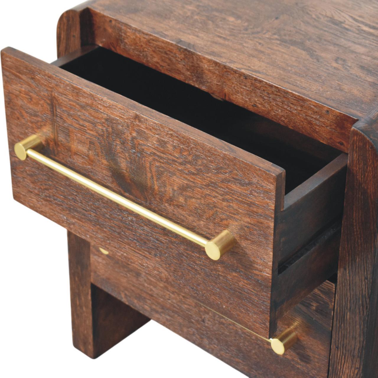 Solid Wood Copenhagen 2-Drawer Nightstand in Smoked Oak,Brown