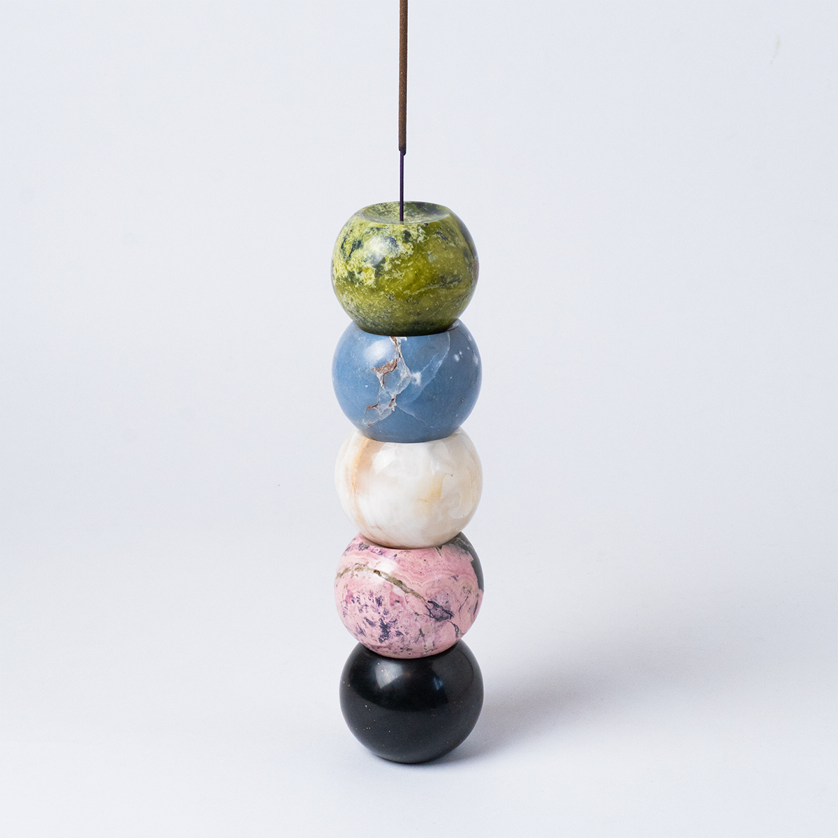 Gemstone sphere incense holder Crema Onyx