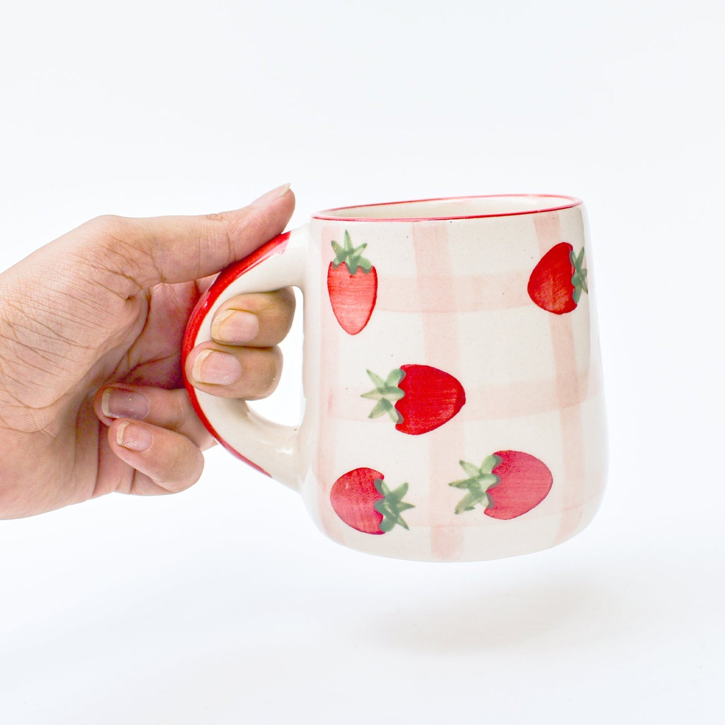 Strawberry Checkered Delight Ceramic Mug