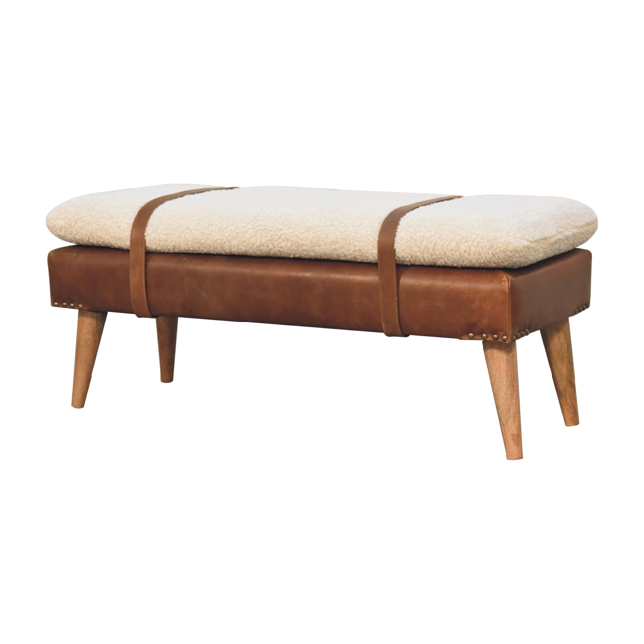 Boucle Buffalo Hide Leather Bench, Chestnut