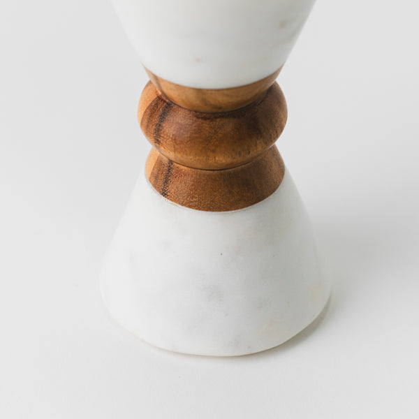 Heirloom Marble & Acacia Candleholder – White