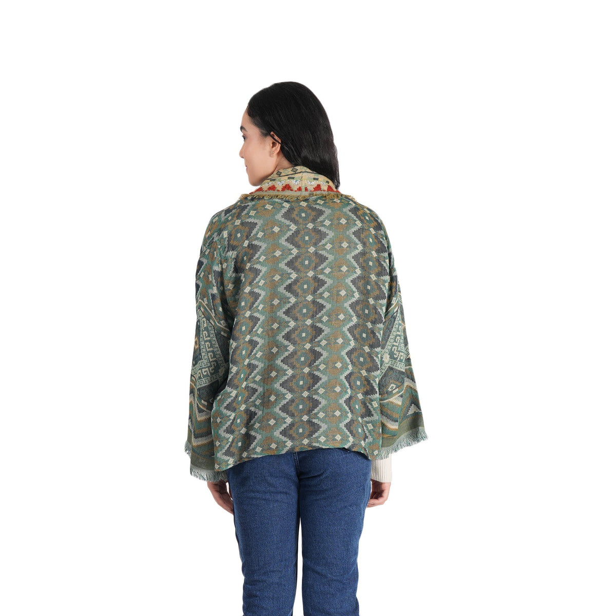 Geometric Kimono Jacket – Olive Gold