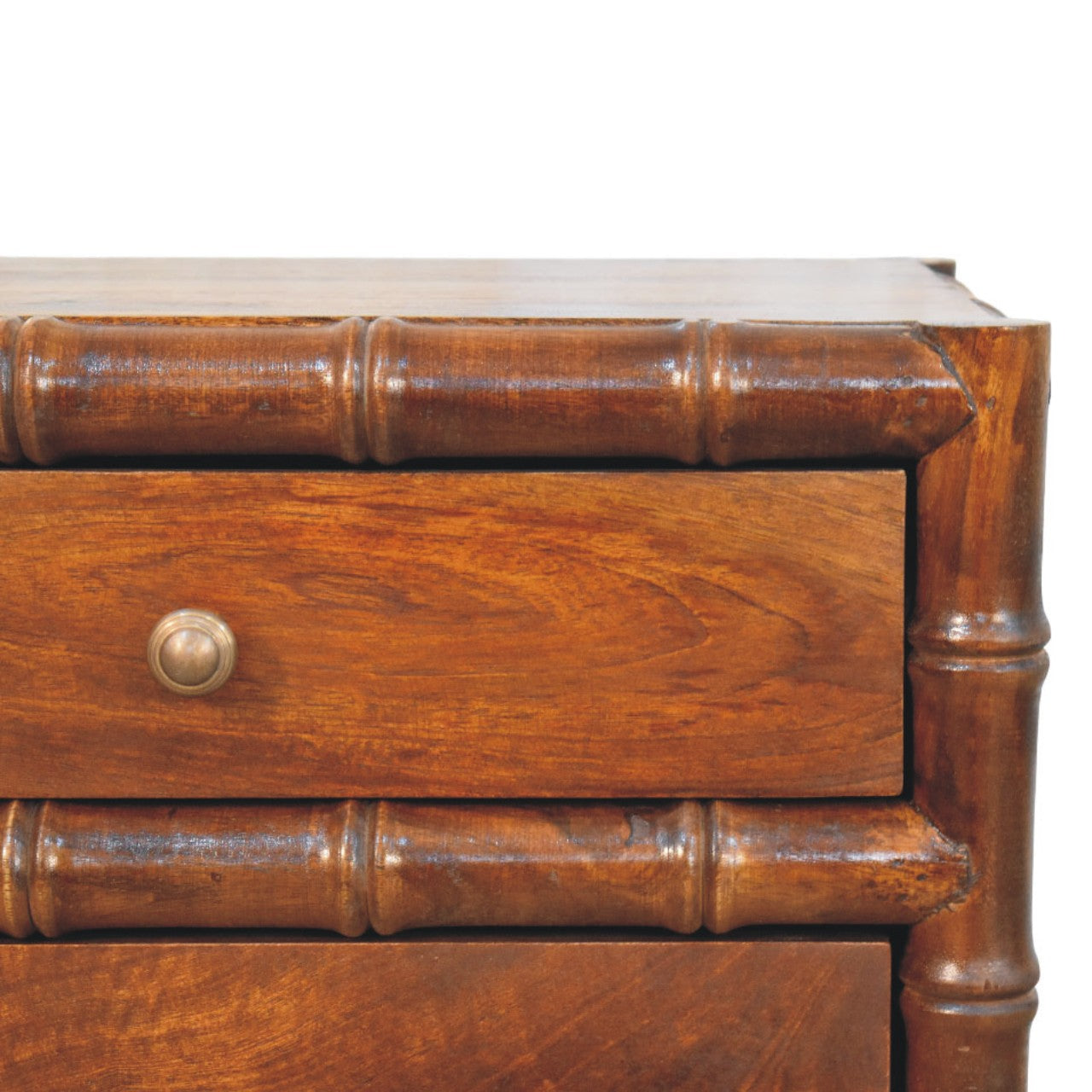 Solid Wood Bamboo Framed Bedside Table 2 Drawers Brown