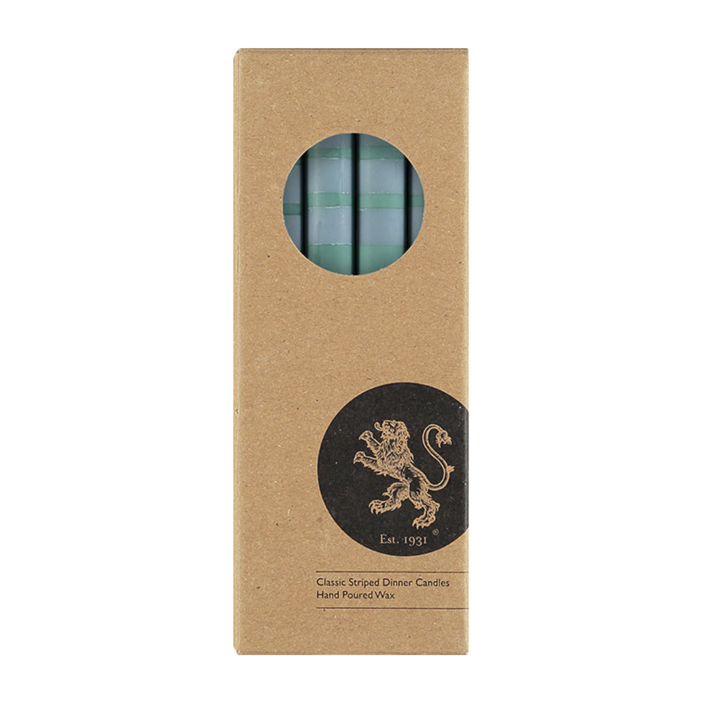 S/4 Striped Beryl Green, Bokhara & Moonstone Dinner Candles