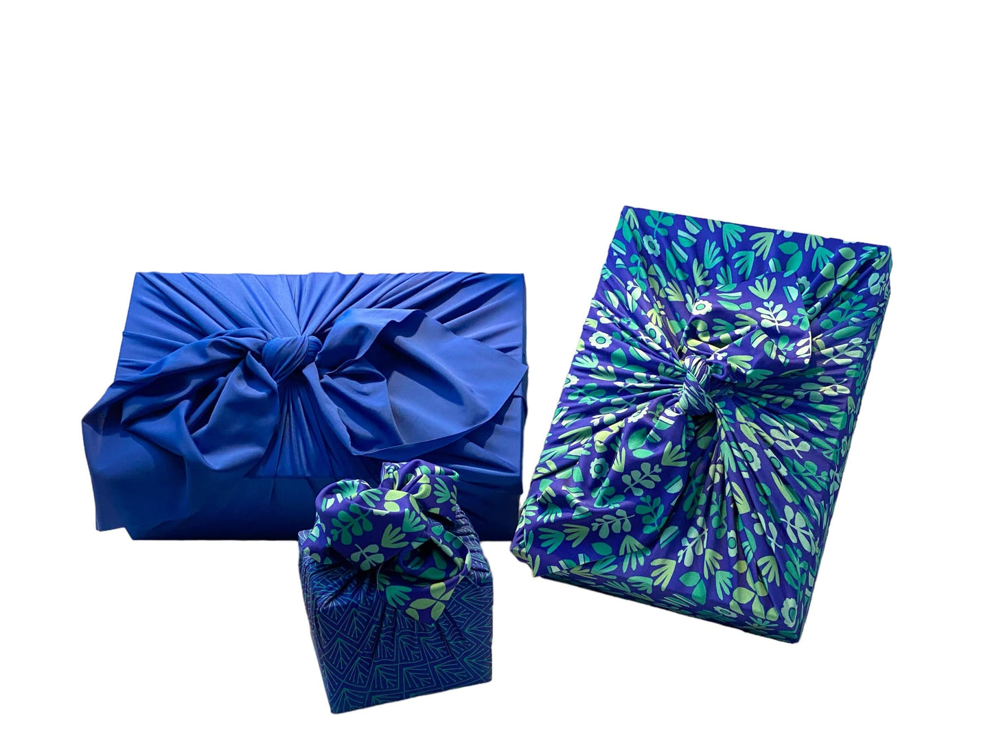 Set of 3 (S, L, XL) Reusable Cloth Furoshiki Gift Wrap | Blue Botanical