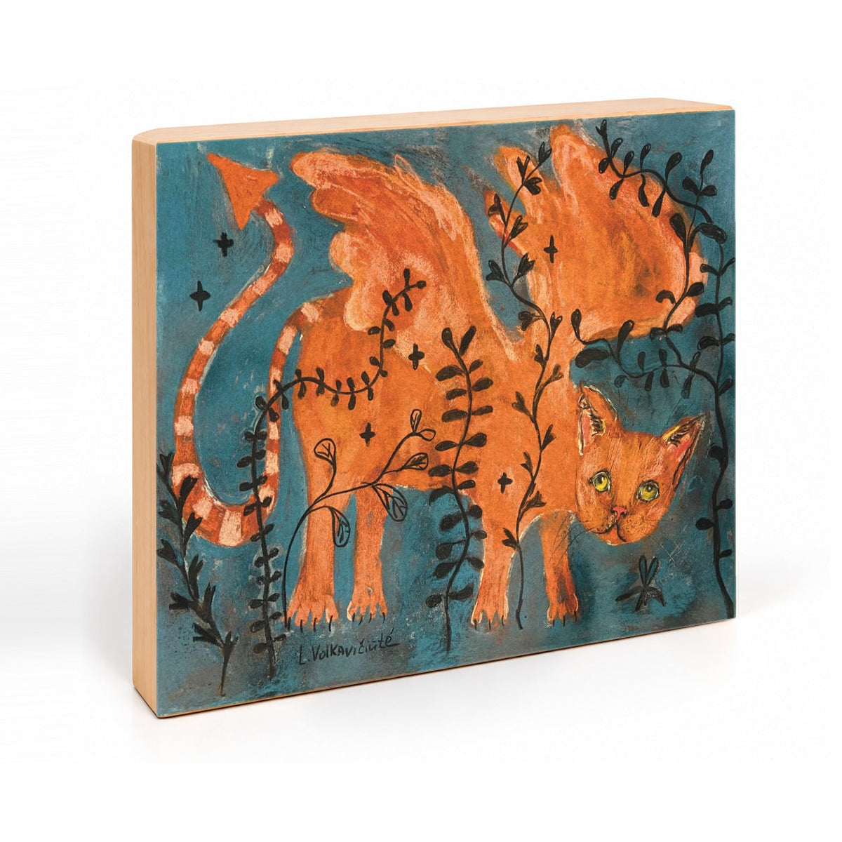 Dragonfly Cat: Winged Orange Cat Whimsical Pastel Art Print on Board