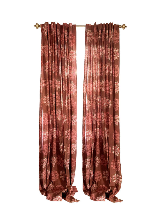 Block Print Curtain, Terracotta Drape - Forget Me Not 84"
