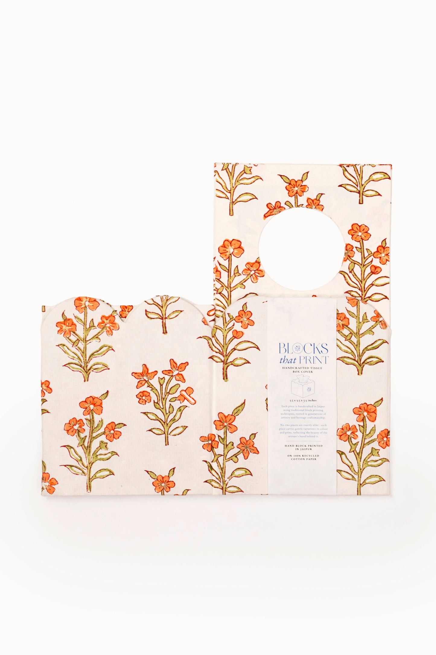 Block Print Tissue Box Cover - Leela Apricot (Collapsible)
