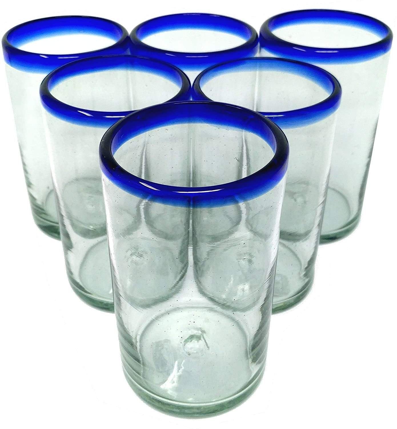 Cobalt Blue Rim Drinking Glasses - Set of 6