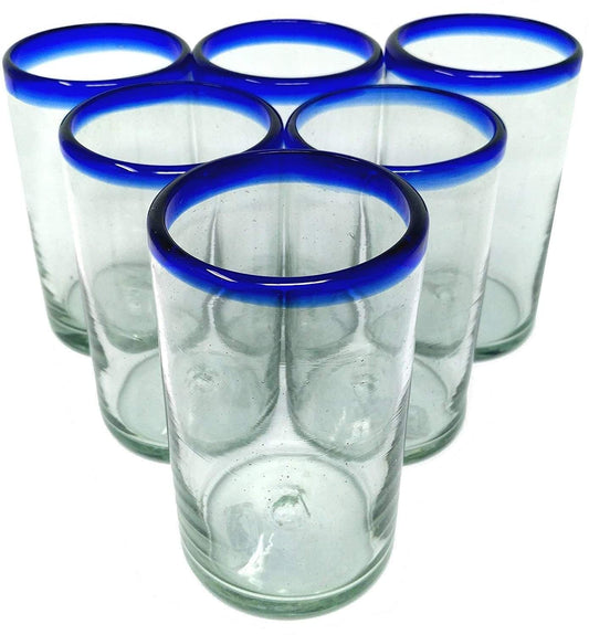 Cobalt Blue Rim Drinking Glasses - Set of 6
