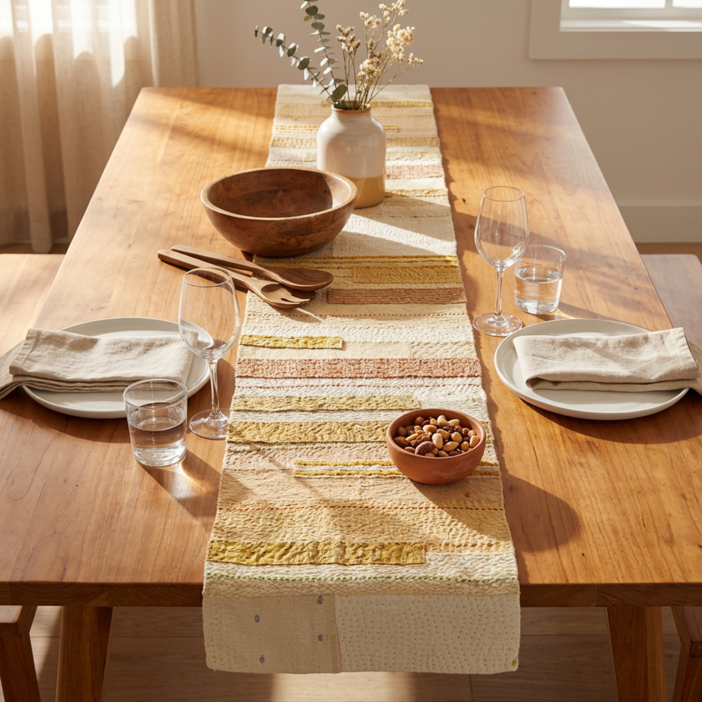 New Dawn Jewel Striped Table Runner - Ivory