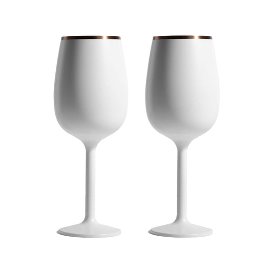 Stainless Steel Stemmed Wine Glass, Set of 2 - White
