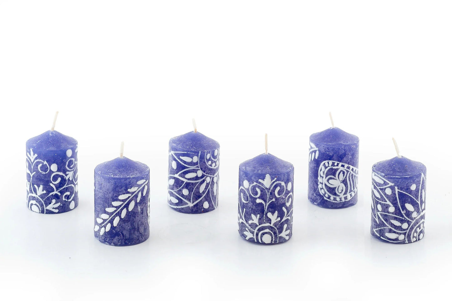 Henna White on Blue Painted Candles