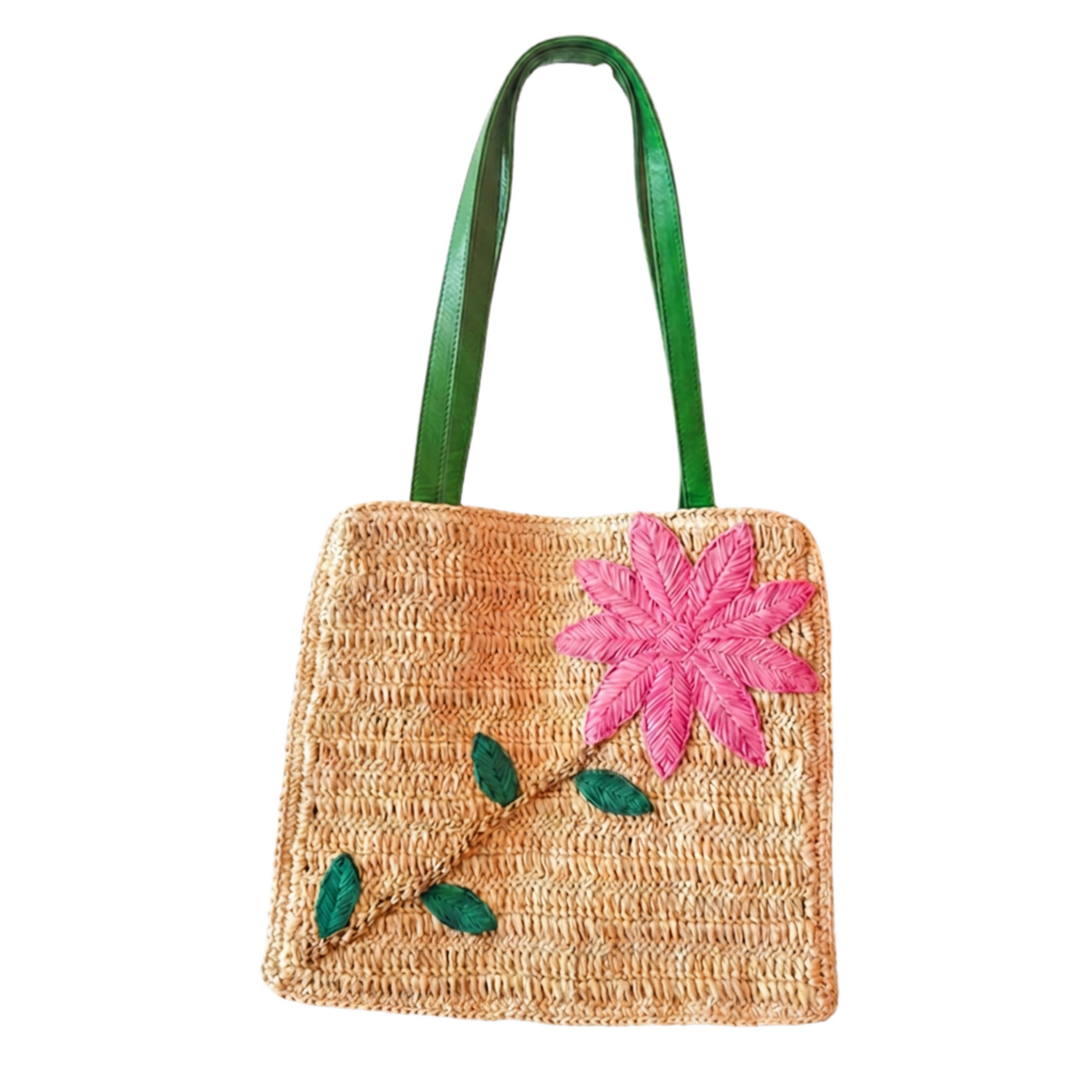 Cornelia Raffia & Leather Handwoven Shoulder tote