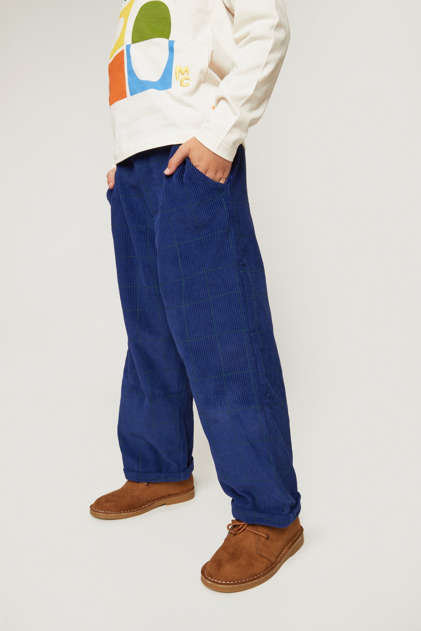 Navy Grid Corduroy