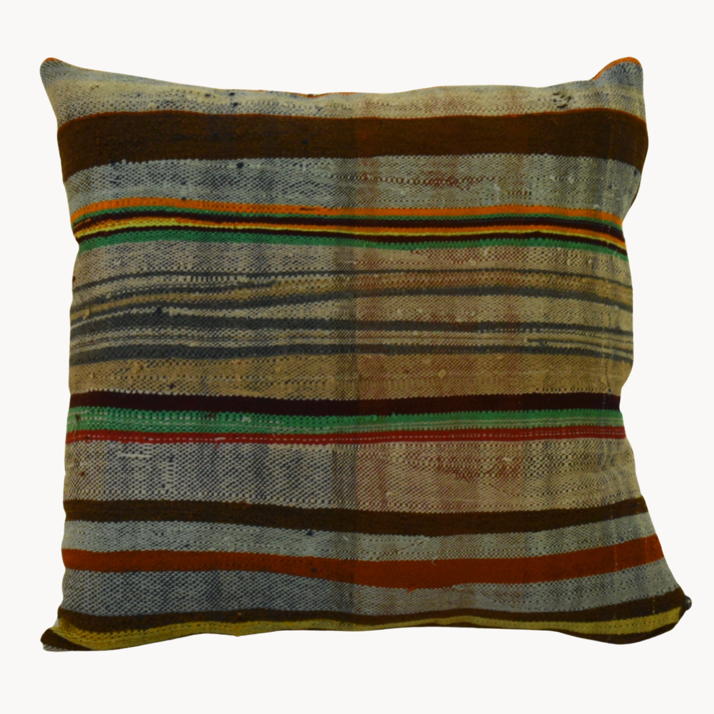 Handwoven Pillow with Brown and Chartreuse Stripes - Osadia Concept Store