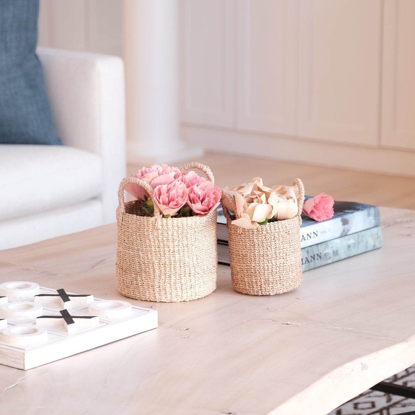 S/2 Natural Tabletop Mini Basket with Handle