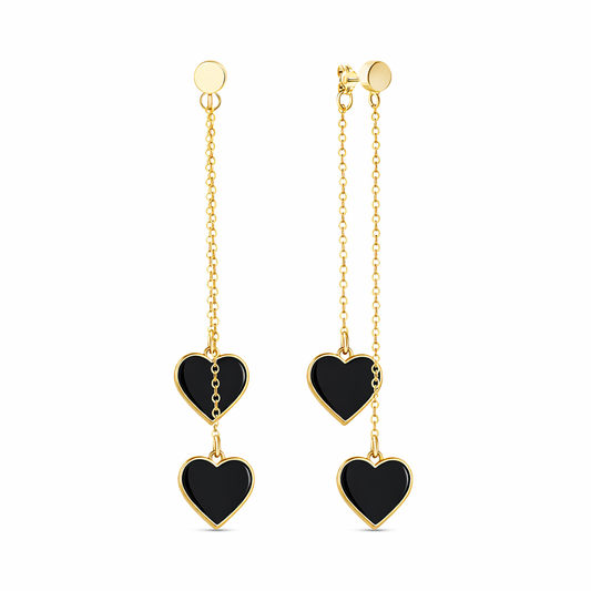 Single Hearted Girl Black Enamel Earrings | Gold Filled