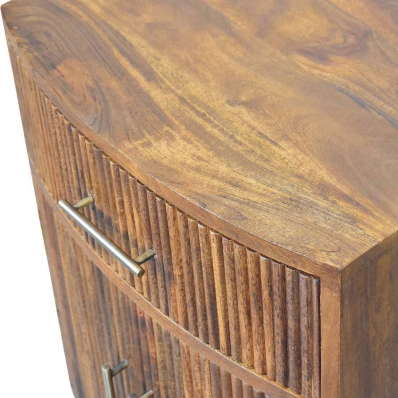 Solid Wood Curved Ribbed Bedside Table