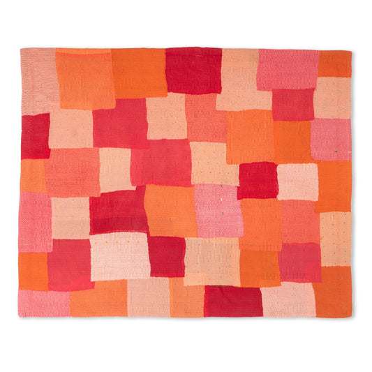 Mosaic Fray Patch Vintage Kantha Throw - Carrots